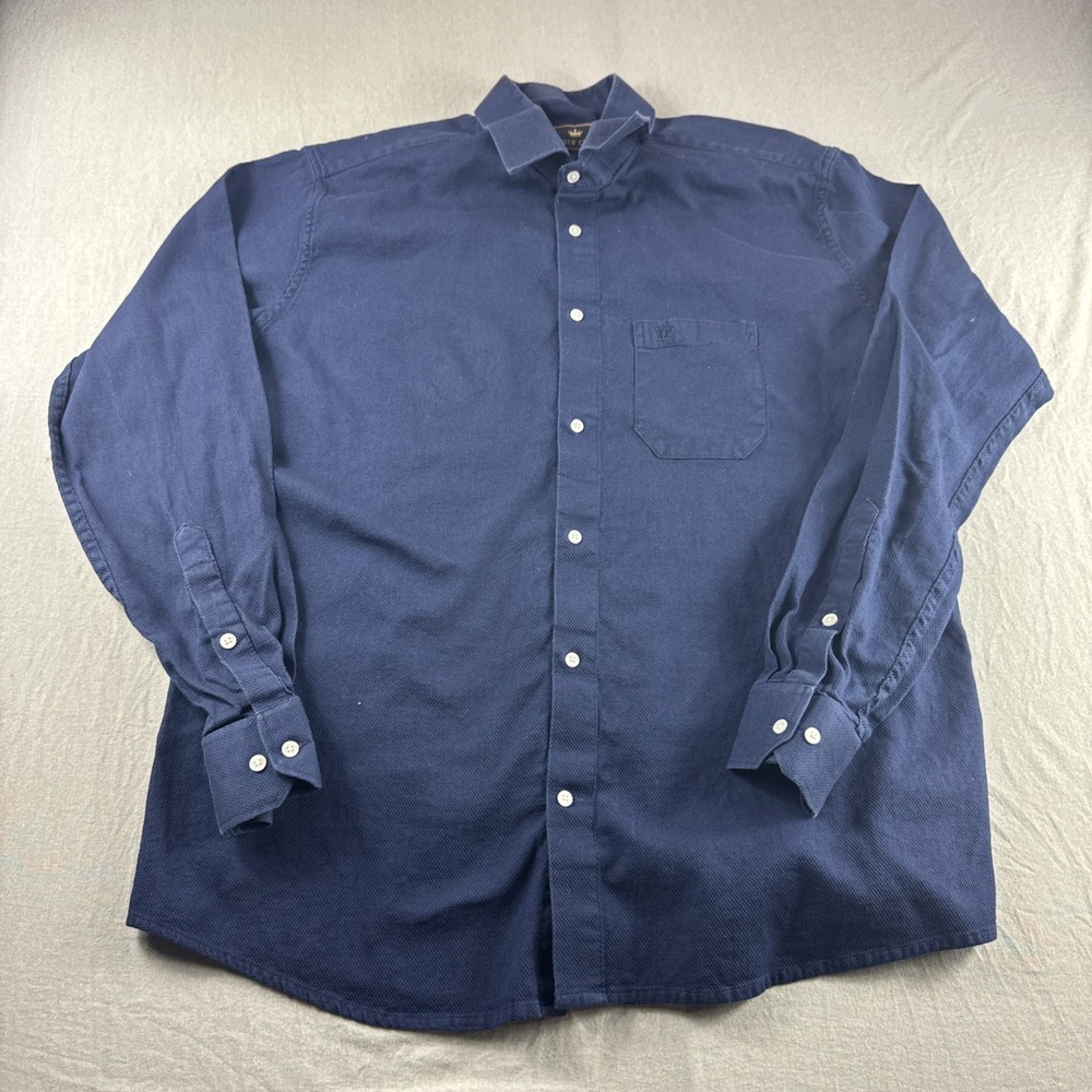 French Crown Shirt Mens 44 Blue Long Sleeve Button Up Preppy Luxury Casual Top